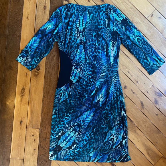 NueVa Blue Animal Print Scoop Neck Ruched Waist Lined Pullover Dress Siz… - Picture 8 of 13